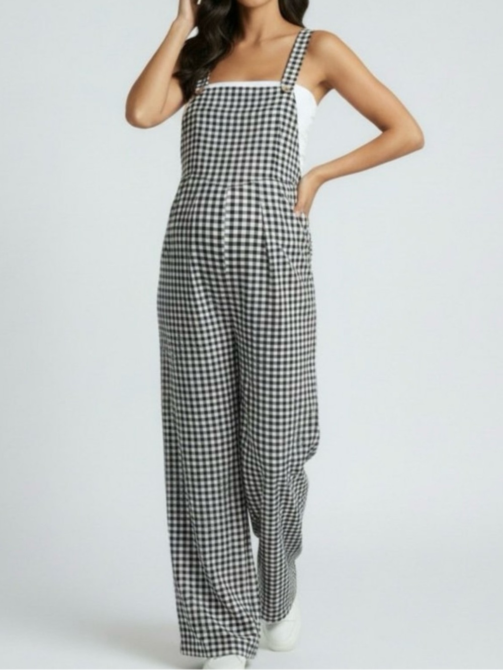 Gingham Black & White Wide-Leg Maternity Jumpsuit